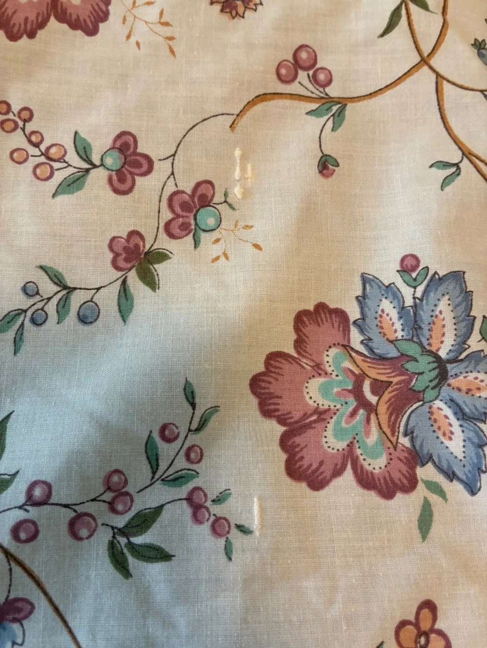 Vintage Floral Cotton Fitted Sheet ONLY, 1 pillowcase 2 valances - Twin